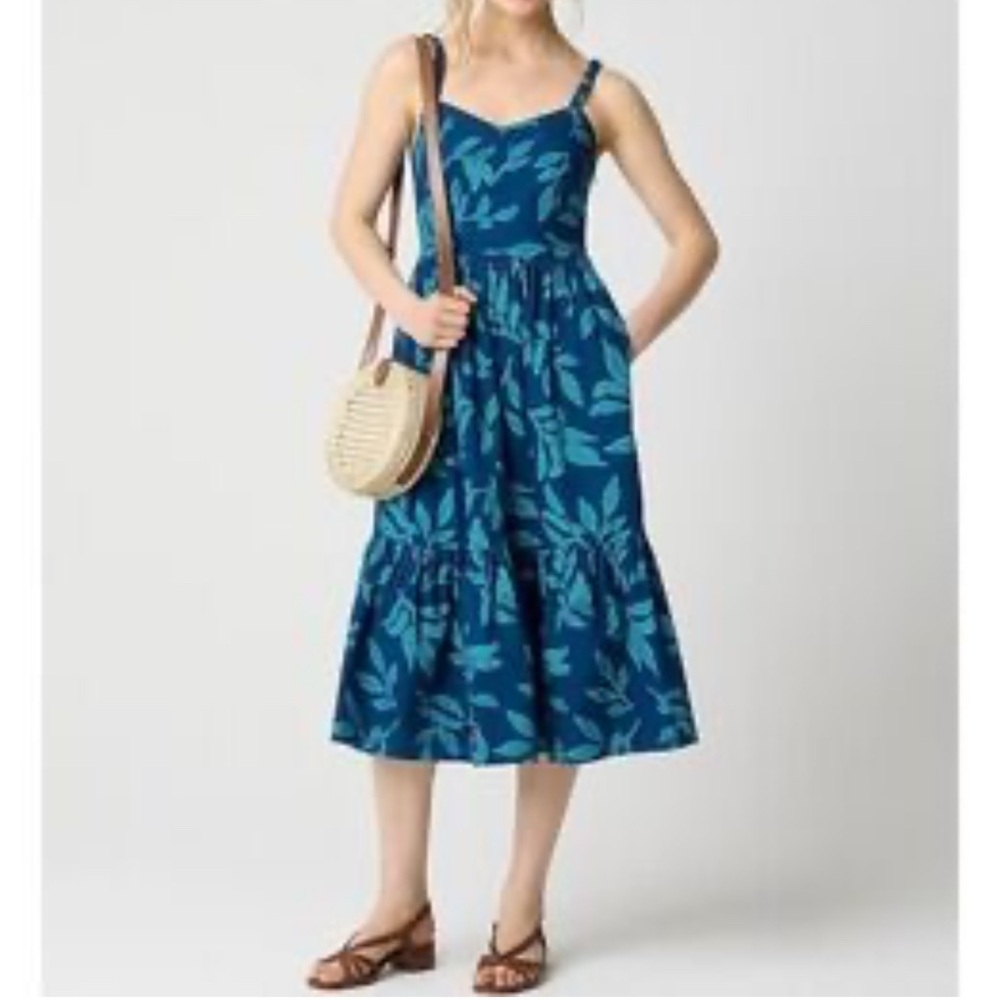J. Crew Corset Midi Dress Size 0P‎ Blue Floral Nautical Preppy Smocked Boho